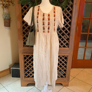 Womens Nature Core Granola Fairy Medium Amanda Stewart embroidered linen dress